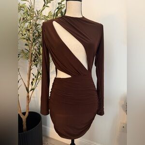 SUSHA Brown Long Sleeve Cut-out Mini Dress